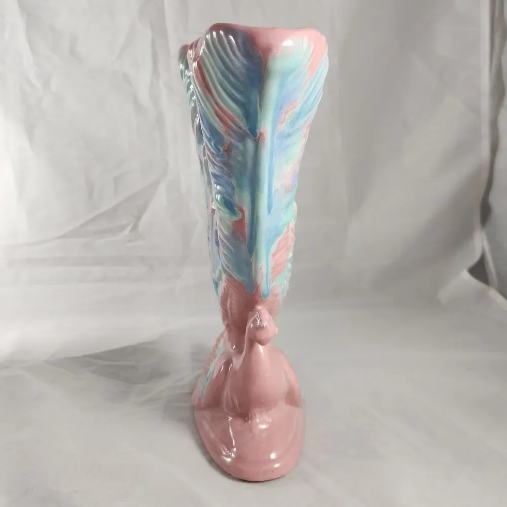 Royal Haeger R-712 Seated Peacock Fan Vase Mauve Agate Art Pottery c. 1950s-60s